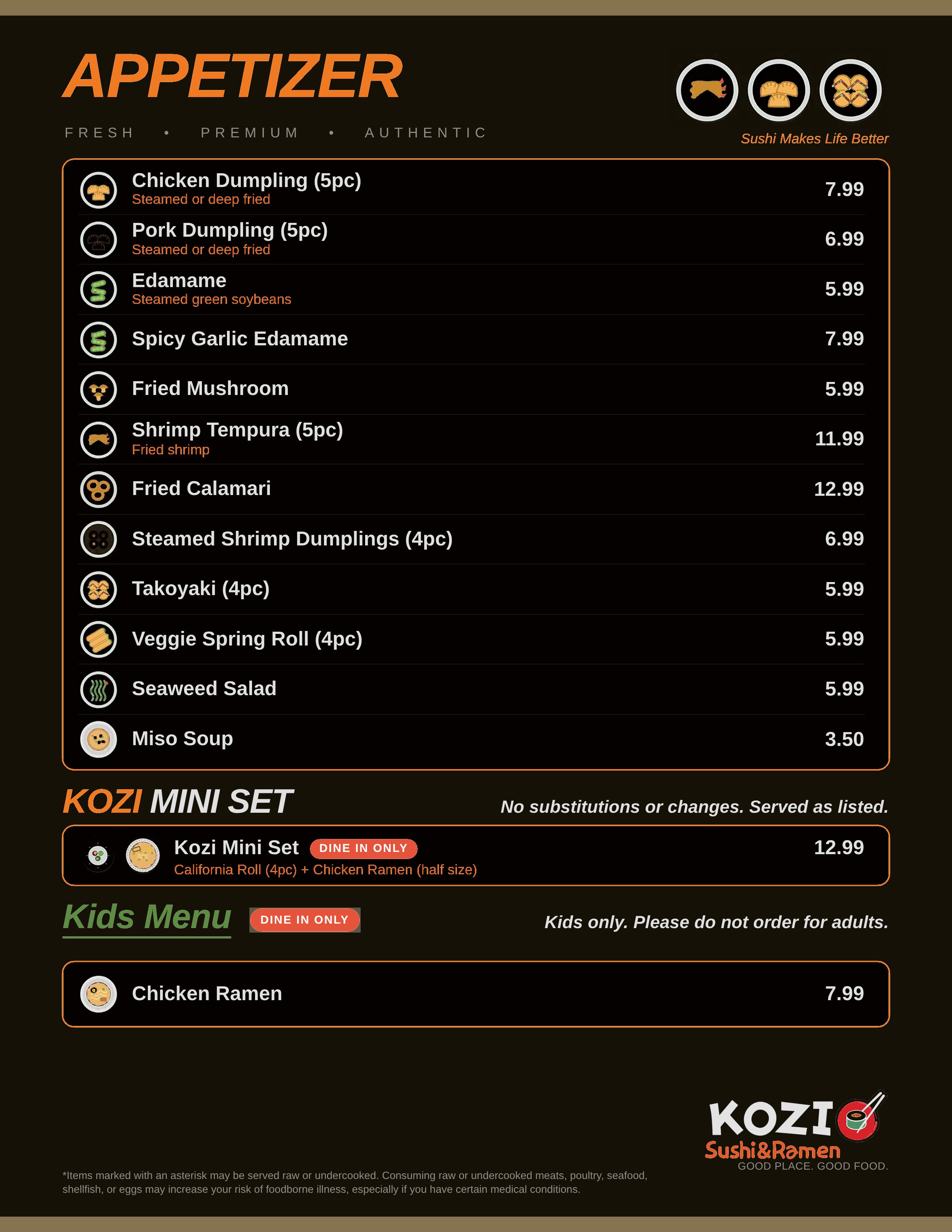 Appetizer menu page