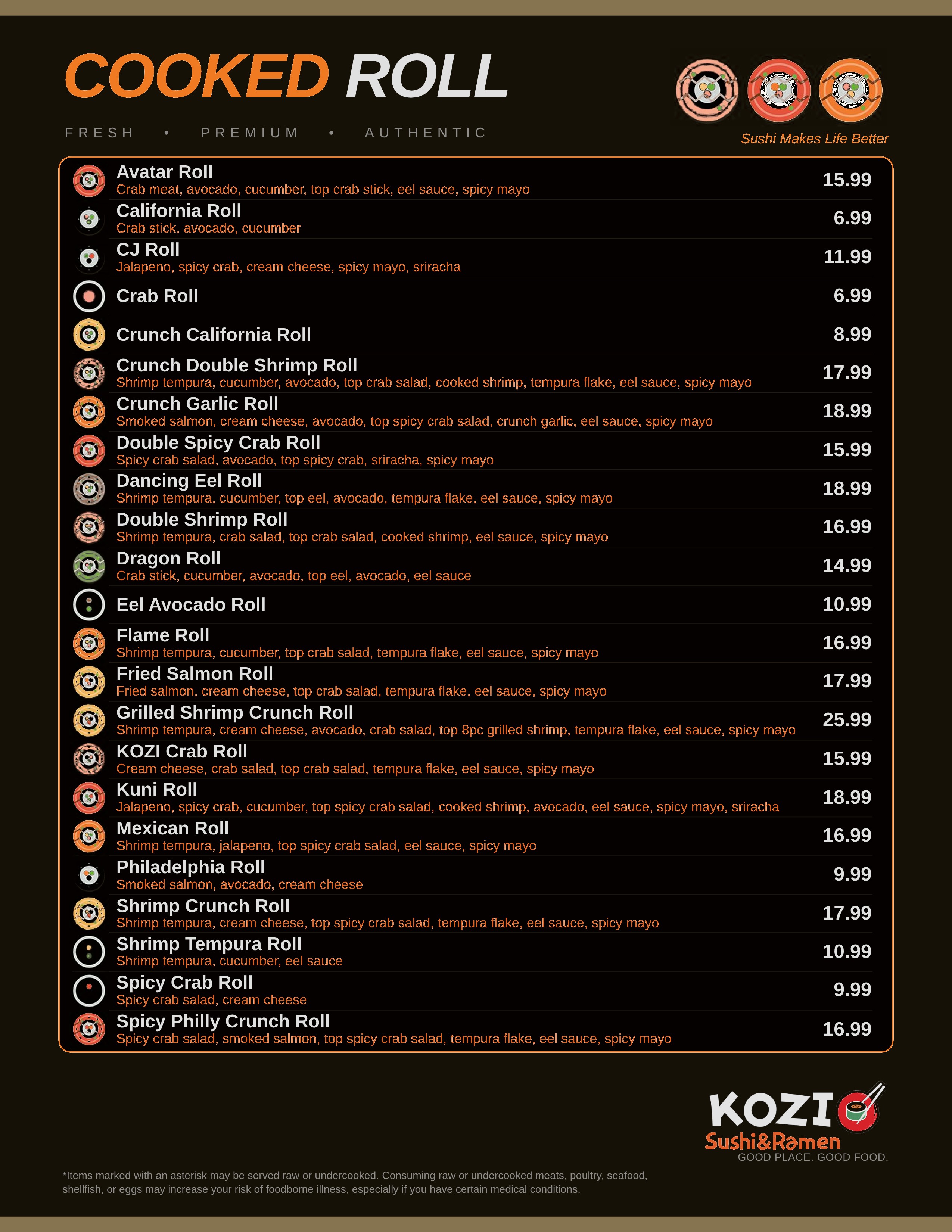 Cooked Roll menu page