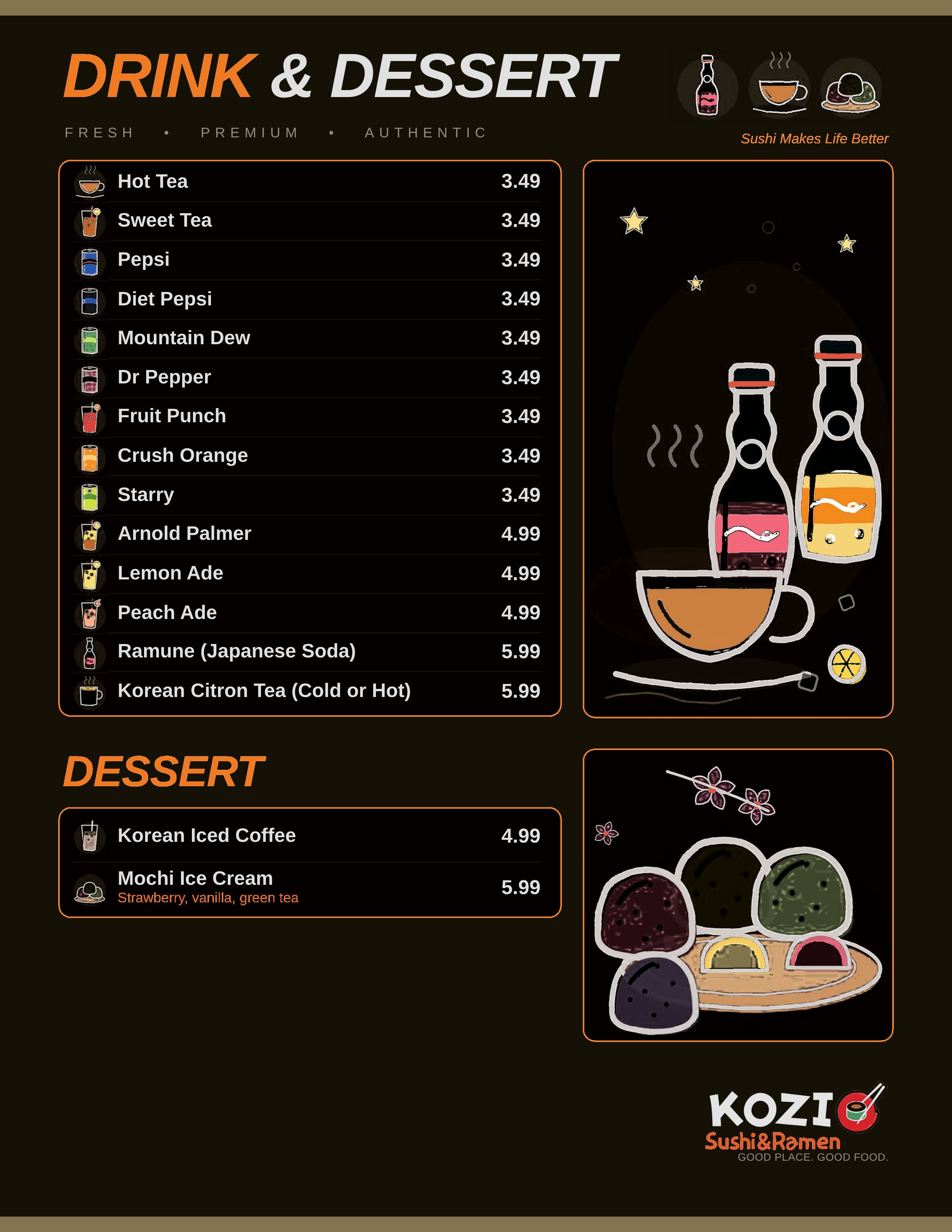 Drink and Dessert menu page